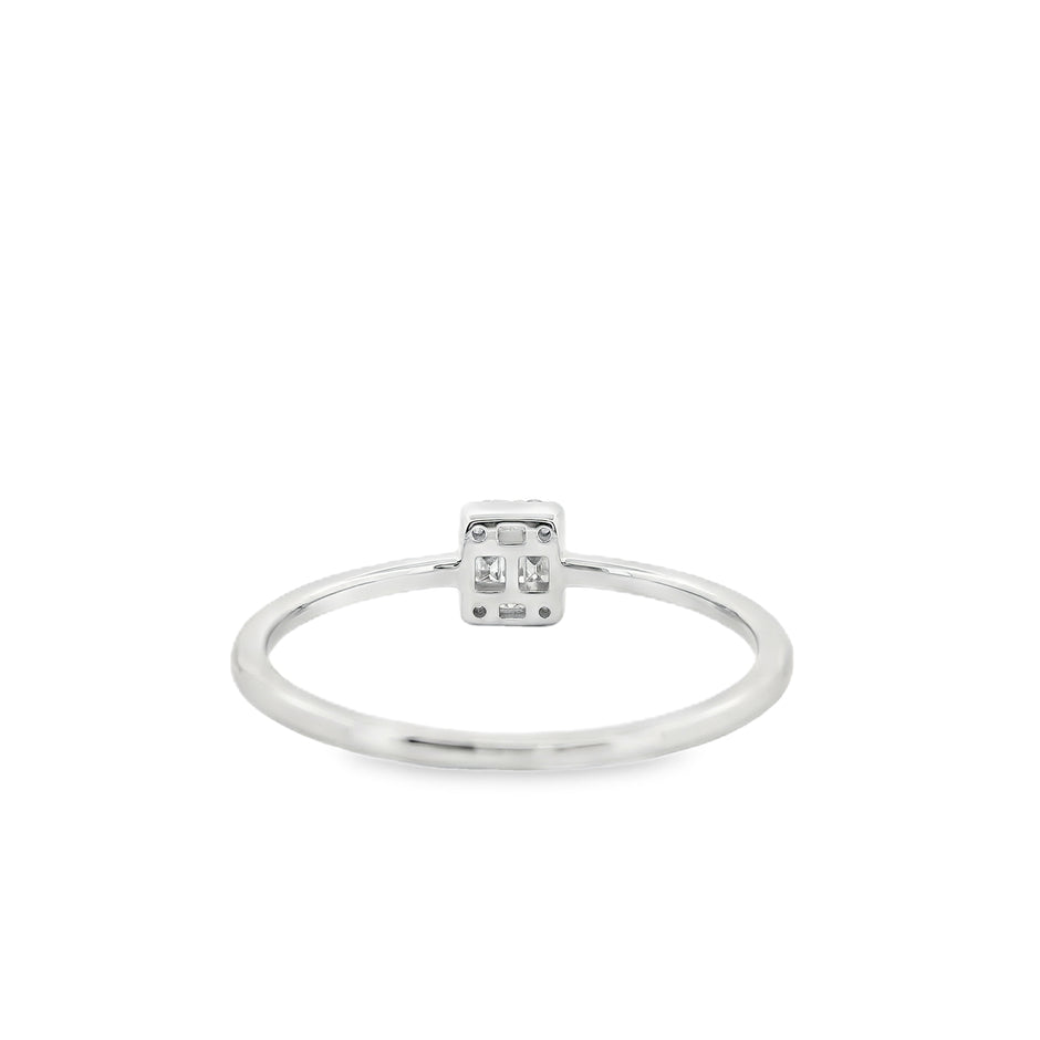 14k Gold with .08Ctw Round and Baguette Natural White Diamond Cluster Ring