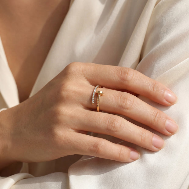14k Gold with .06Ctw Natural White Diamond Pave Diamond Wrap Ring