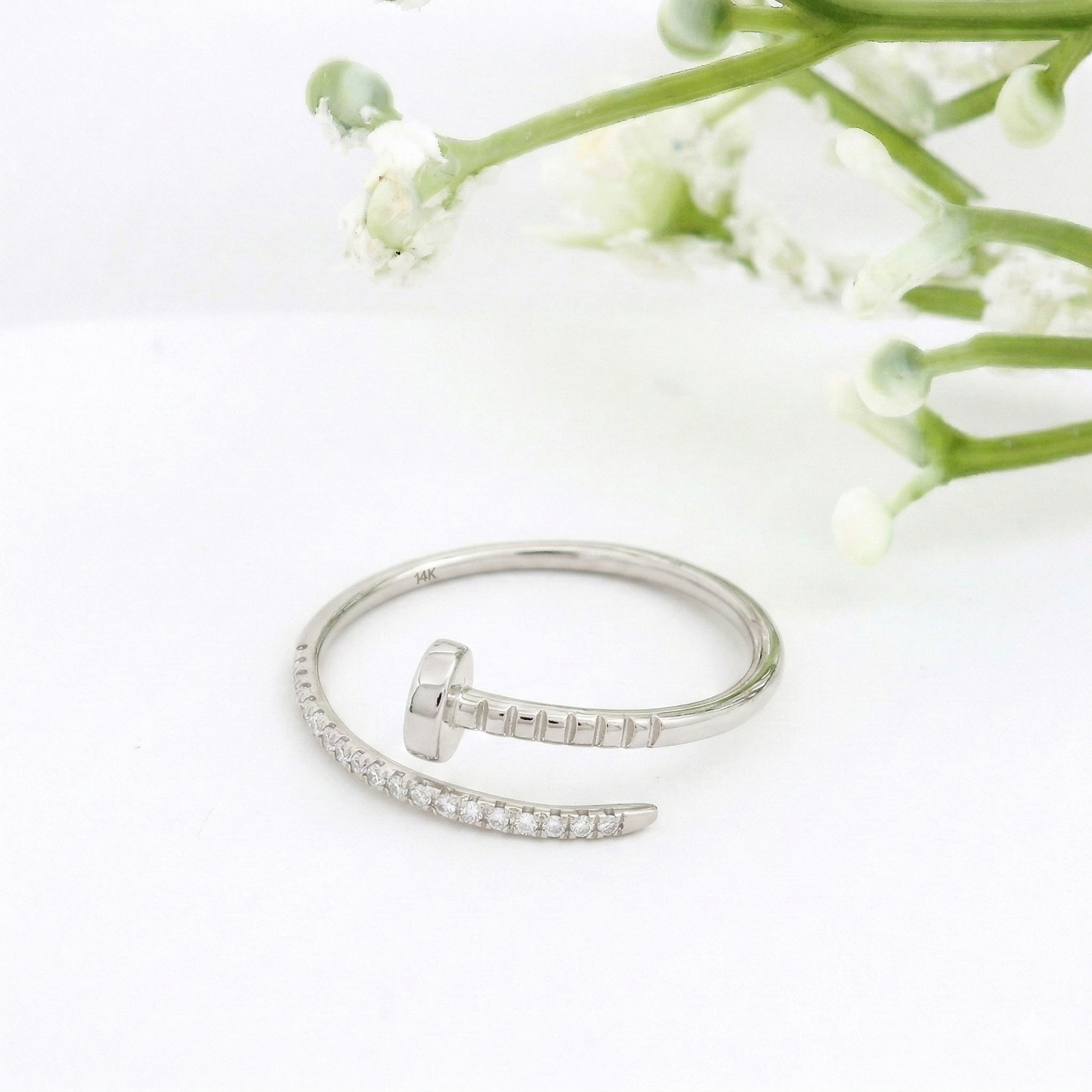 14k Gold with .06Ctw Natural White Diamond Pave Diamond Wrap Ring