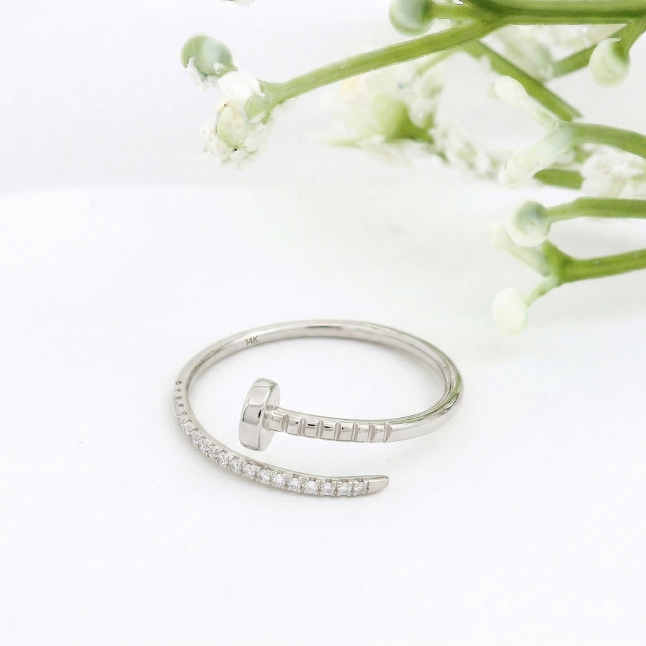 14k Gold with .06Ctw Natural White Diamond Pave Diamond Wrap Ring