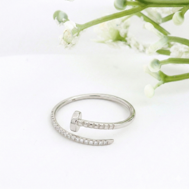 14k Gold with .06Ctw Natural White Diamond Pave Diamond Wrap Ring