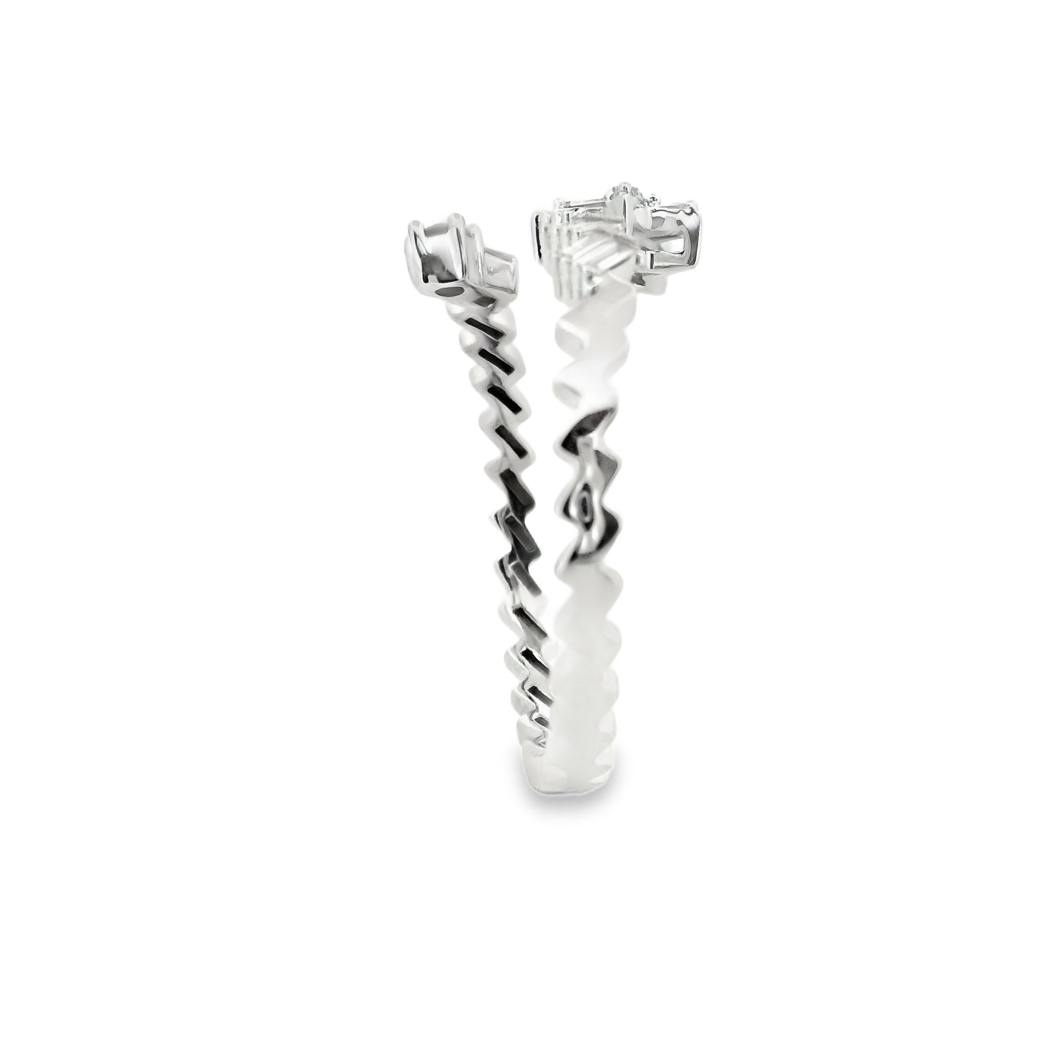 14K Yellow Gold Open Bypass Ring with Baguette & Round Diamond Star Cluster | 0.17 Ctw Natural White Diamond Twist Band
