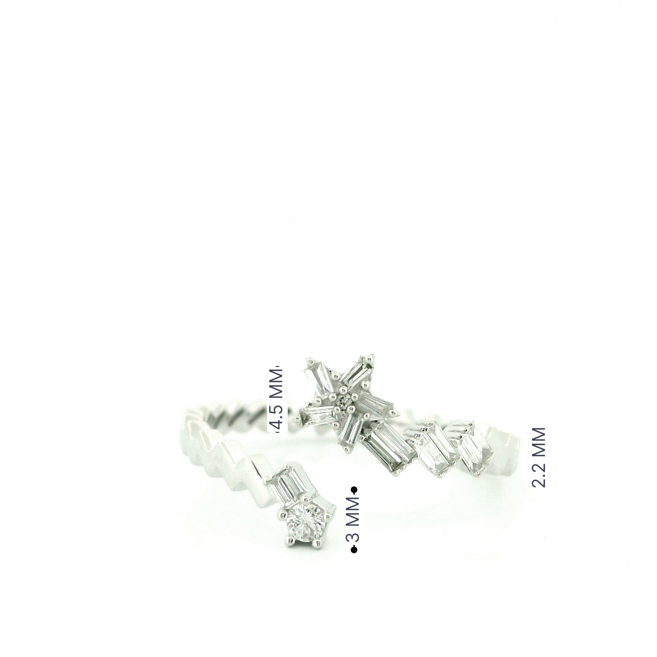 14K Yellow Gold Open Bypass Ring with Baguette & Round Diamond Star Cluster | 0.17 Ctw Natural White Diamond Twist Band