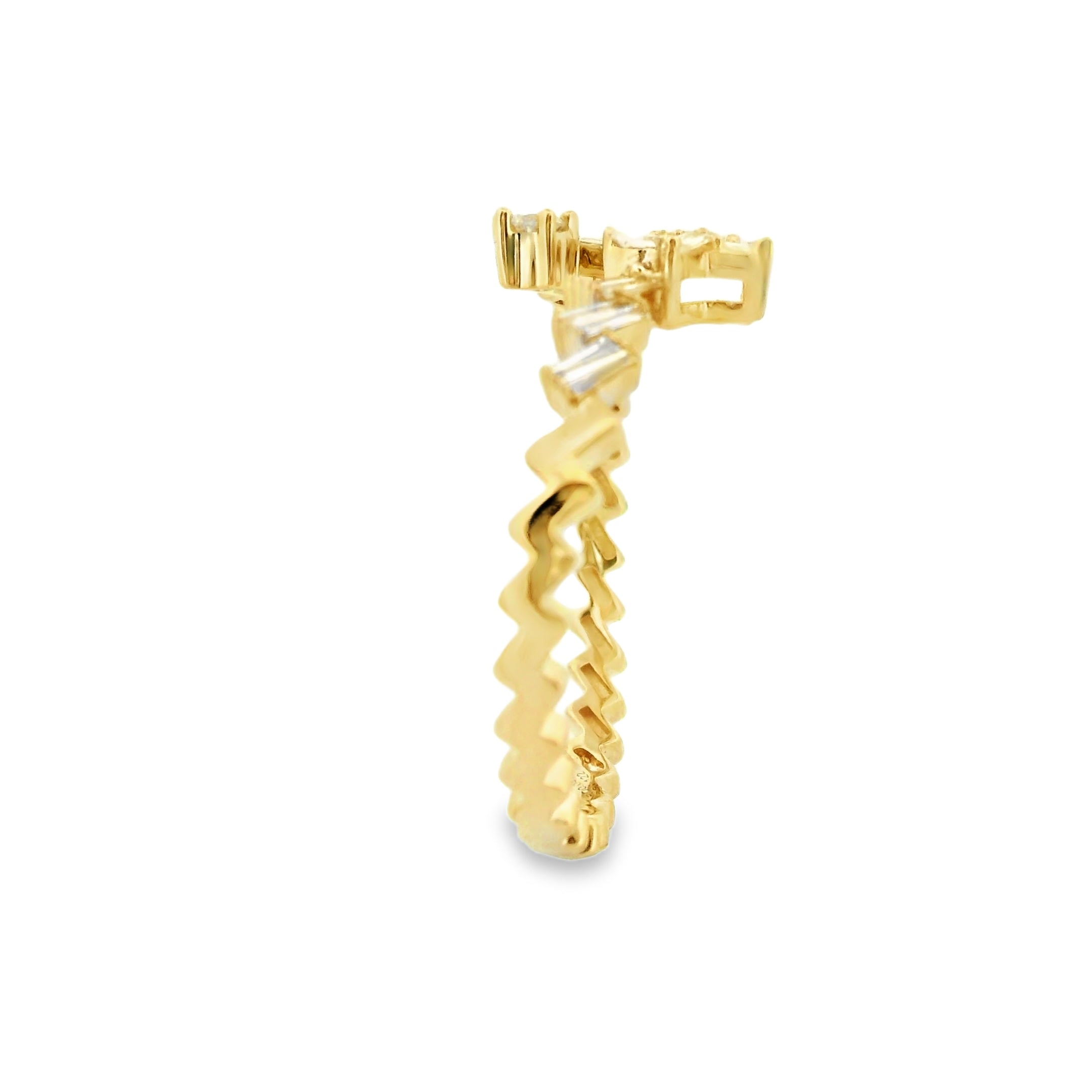 14K Yellow Gold Open Bypass Ring with Baguette & Round Diamond Star Cluster | 0.17 Ctw Natural White Diamond Twist Band