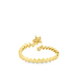 14K Yellow Gold Open Bypass Ring with Baguette & Round Diamond Star Cluster | 0.17 Ctw Natural White Diamond Twist Band