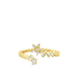 14K Yellow Gold Open Bypass Ring with Baguette & Round Diamond Star Cluster | 0.17 Ctw Natural White Diamond Twist Band