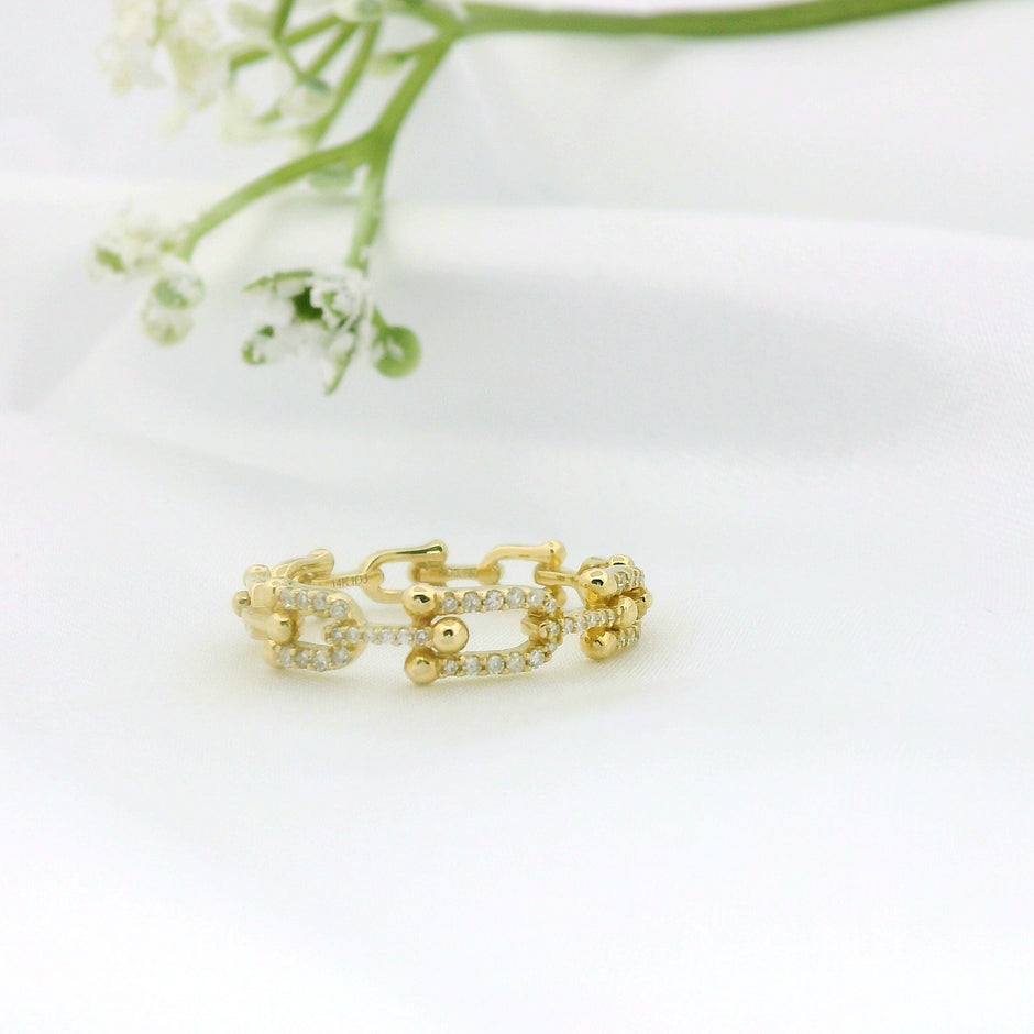 14k Gold Paper Clip Infinity Ring with Front Diamond