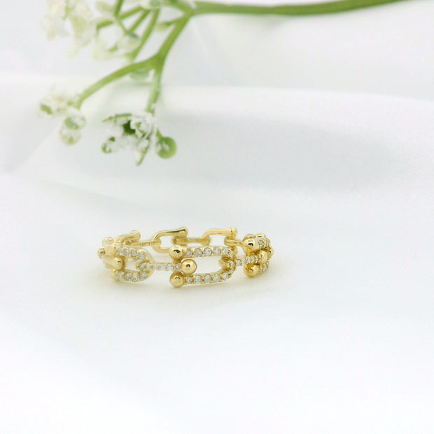 14k Gold Paper Clip Infinity Ring with Front Diamond