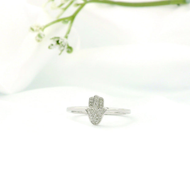14k Gold Hamsa Hand Diamond Ring
