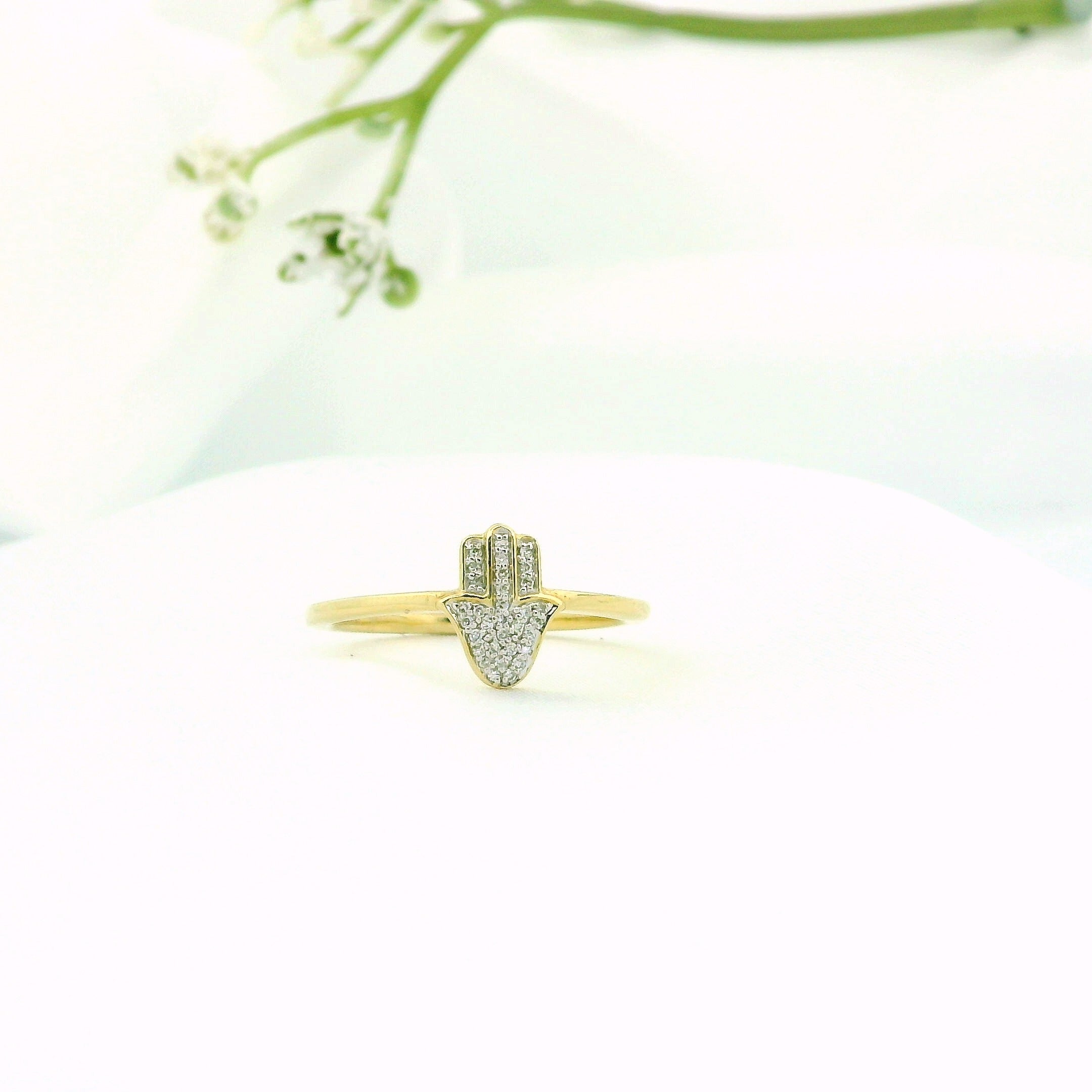 14k Gold Hamsa Hand Diamond Ring