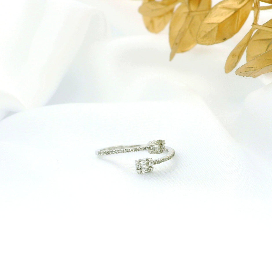 14k Gold Open Rectangle Diamond Ring