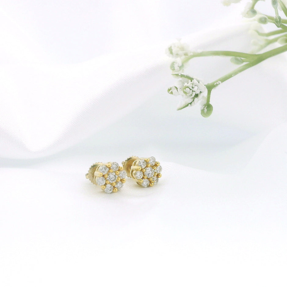 14k Yellow Gold Diamond Stud Earrings