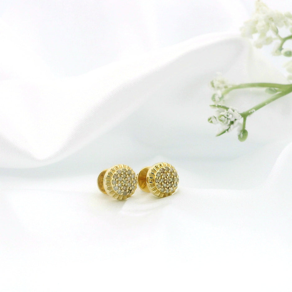 14k Yellow Gold Diamond Stud Earrings
