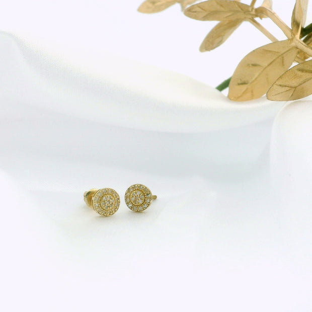 14k Yellow Gold Round Diamond Stud Earrings