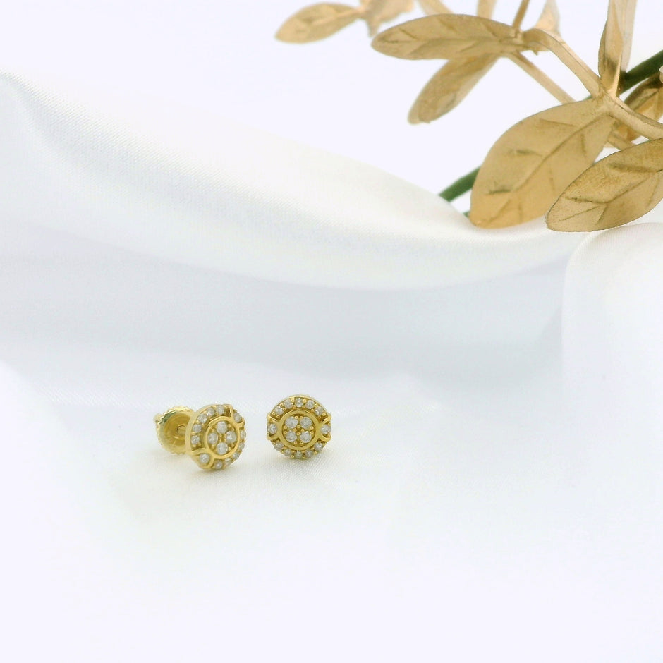 14k Yellow Gold Round Diamond Stud Earrings