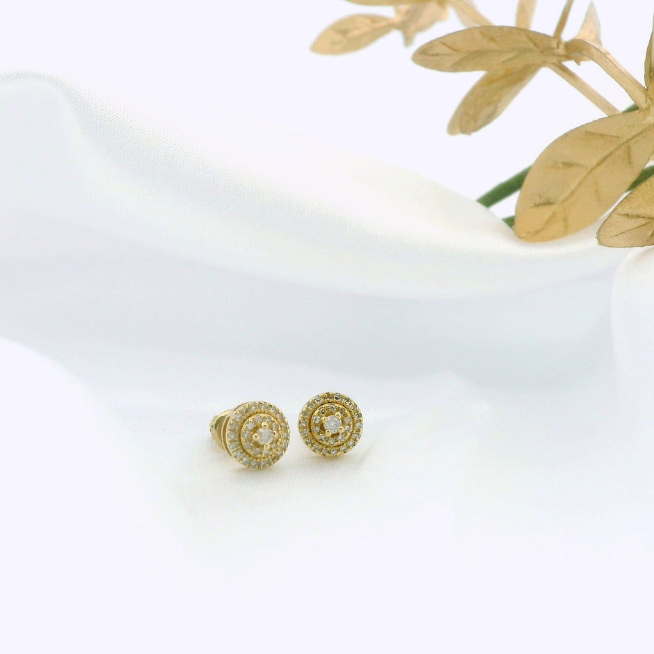 14k Yellow Gold Round Stud Diamond Earrings