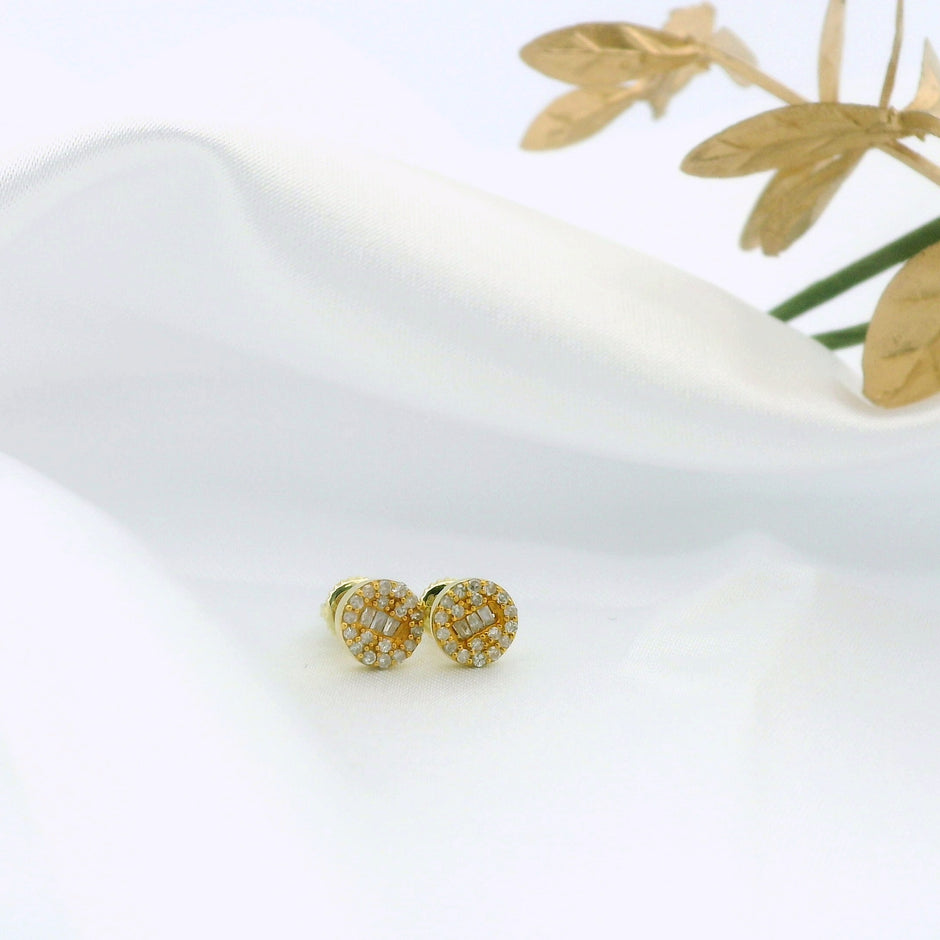 14k Yellow Gold Round Diamond Stud Earrings