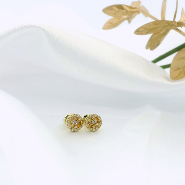 14k Yellow Gold Round Diamond Stud Earrings
