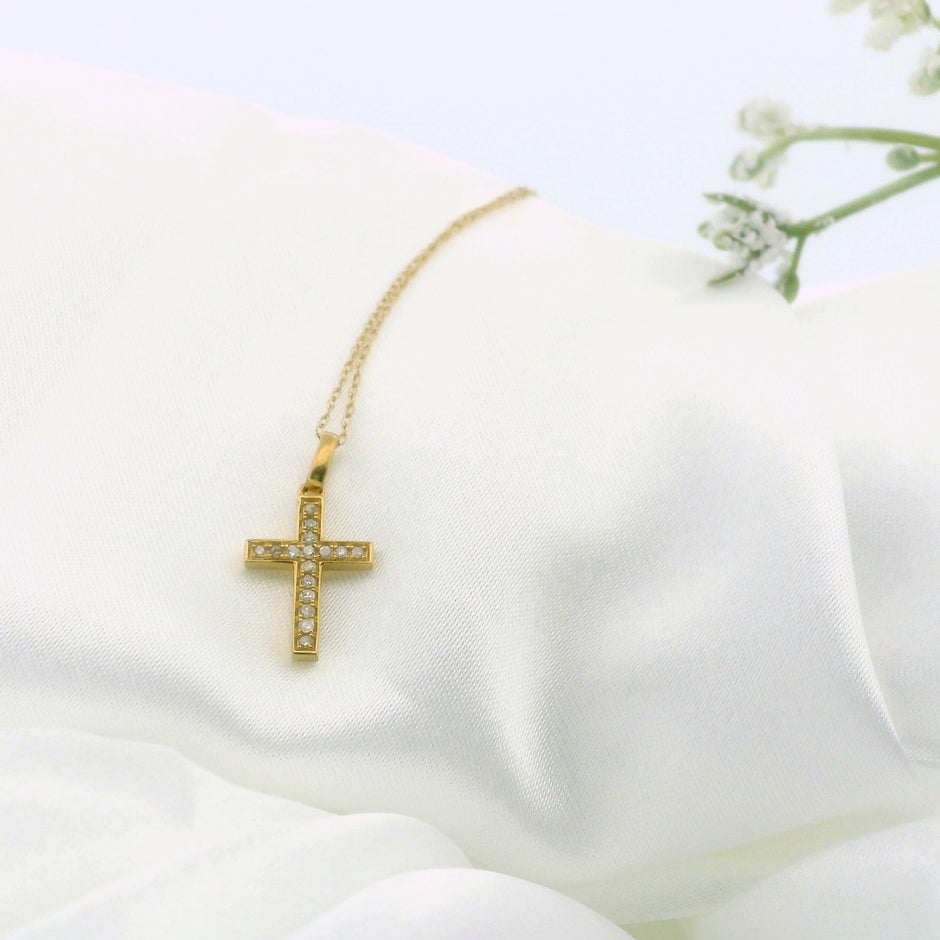 14k Gold Small Cross Charm Necklace