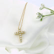 14k Gold Tiny Cross Diamond Necklace, Prong Setting