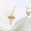 14k Yellow Gold Cross Necklace, Angel Wings Charm