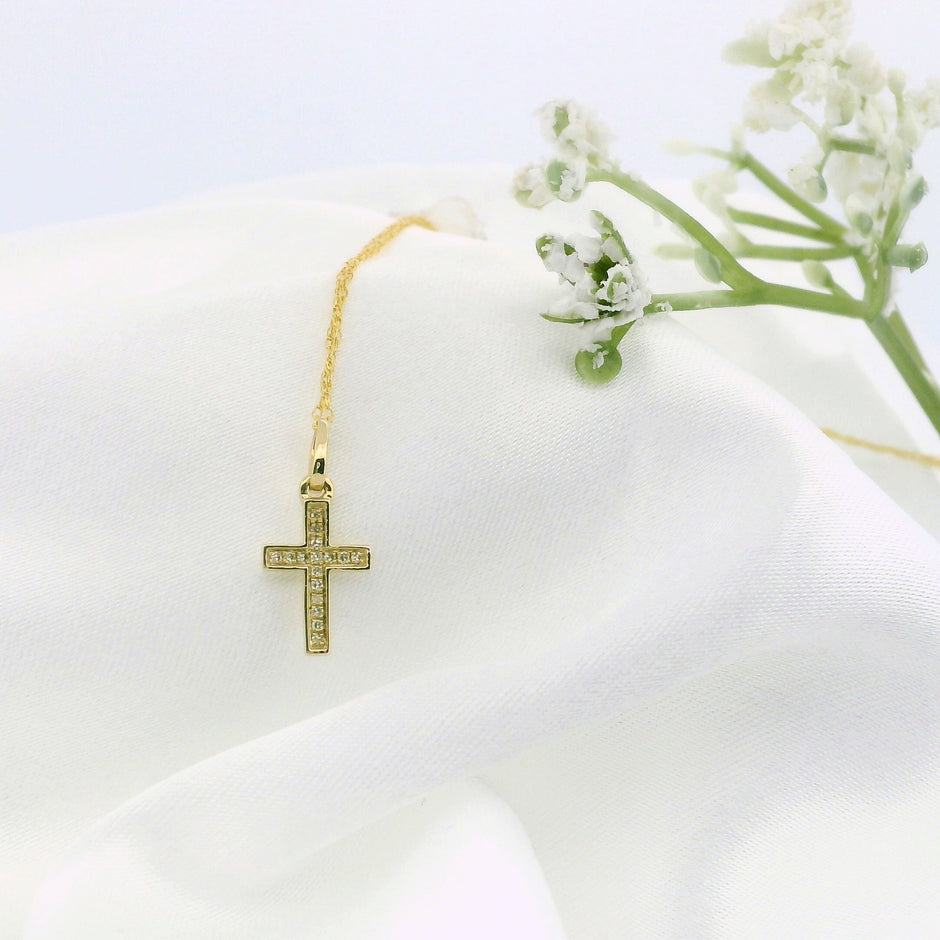 14k Gold Cross Charm Necklace