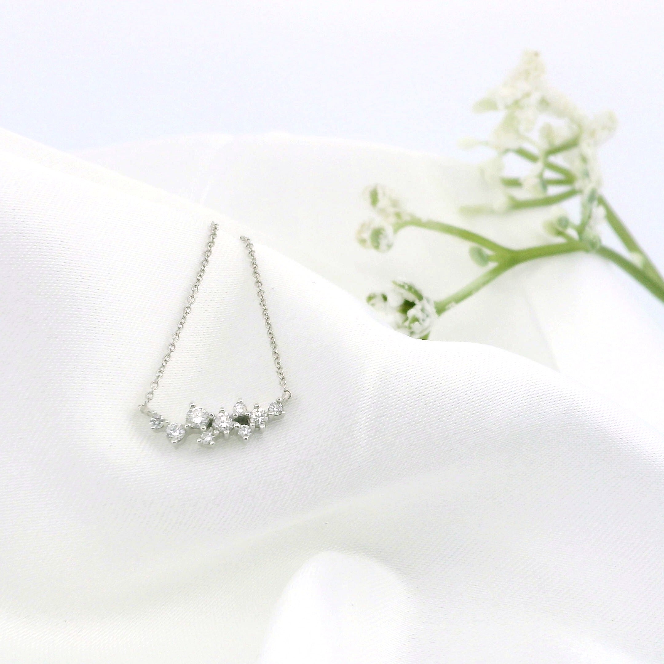 14k Gold Diamond Cluster Charm Necklace