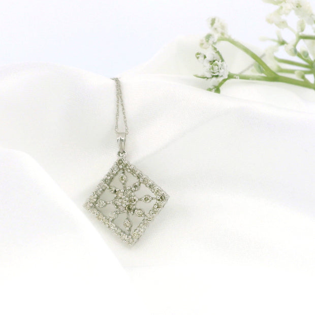 14k White Gold Sun-Inspired Rhombus Charm Necklace
