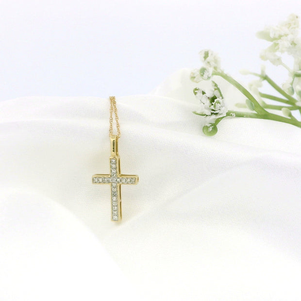 14k Gold Small Cross Charm Necklace