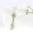 14k White Gold Round Frame Charm Necklace with Yellow Diamond Center, Teardrop Accents