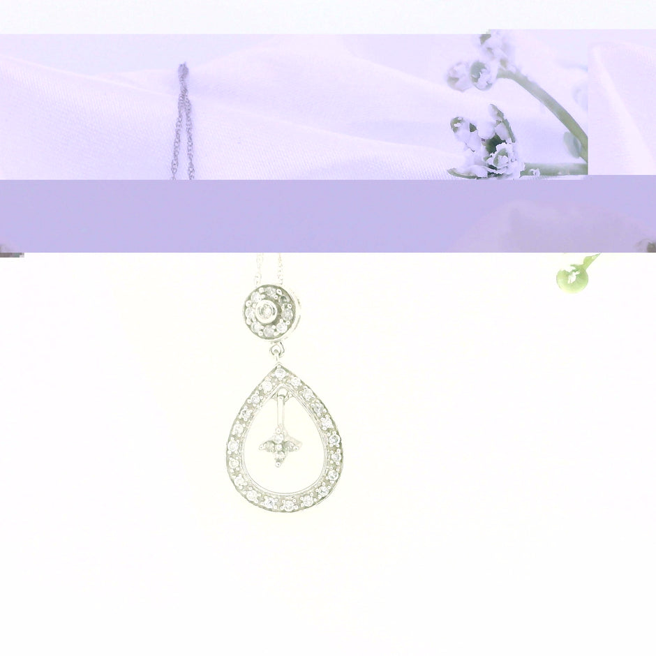 10k White Gold Round and Teardrop Charm Necklace with Dangling Star