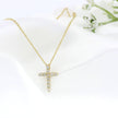 14k Gold Tiny Cross Diamond Necklace, Prong Setting