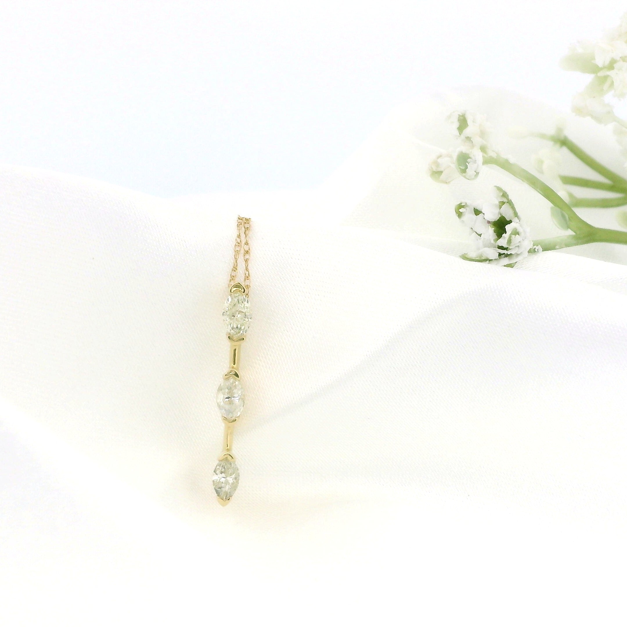 14k Yellow Gold Marquise Diamond Bar Necklace