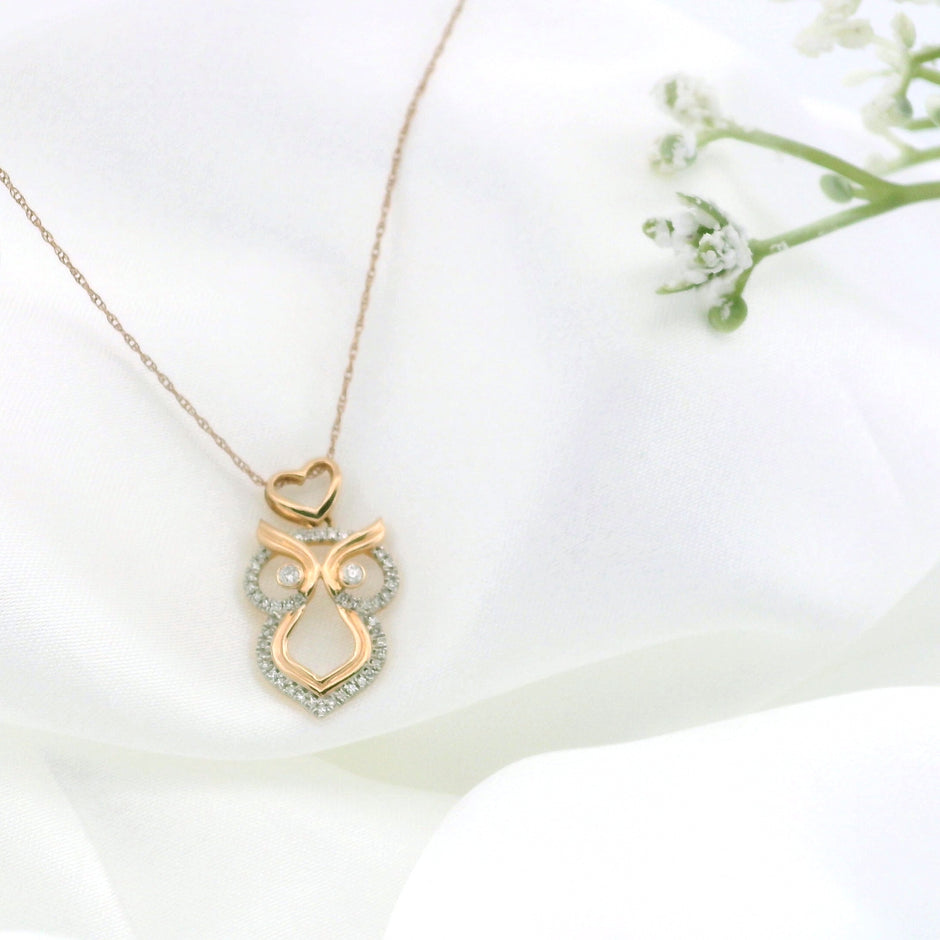 14k Rose Gold Owl Necklace