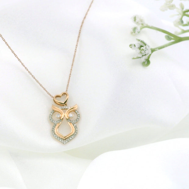 14k Rose Gold Owl Necklace