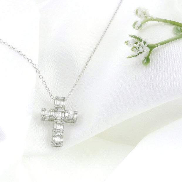 10k White Gold Cross Diamond Charm Necklace