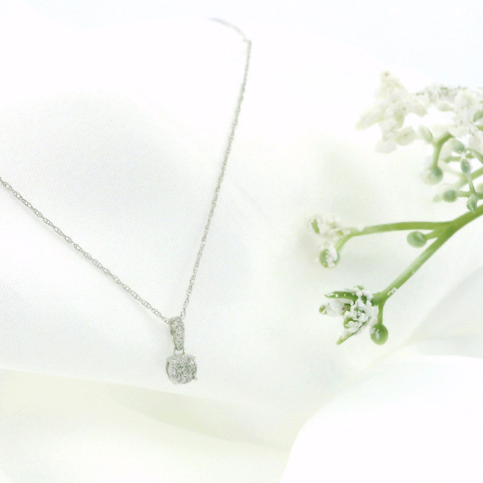 14k Gold Round Cluster Diamond Necklace