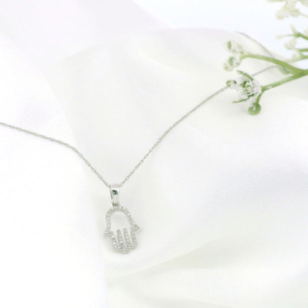 14k White Gold Hamsa Hand Necklace