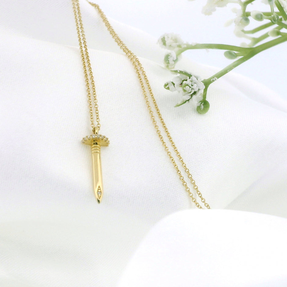 14k Gold Nail Diamond Necklace