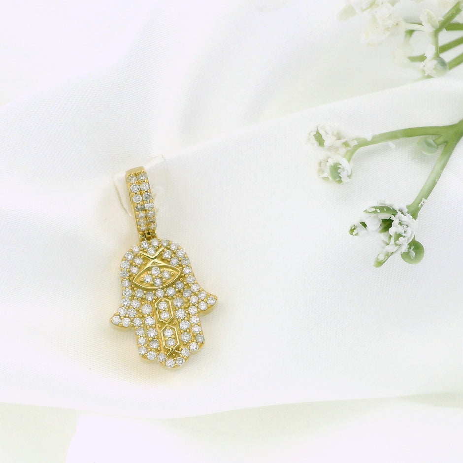 14k Yellow Gold Hamsa Hand Pendant