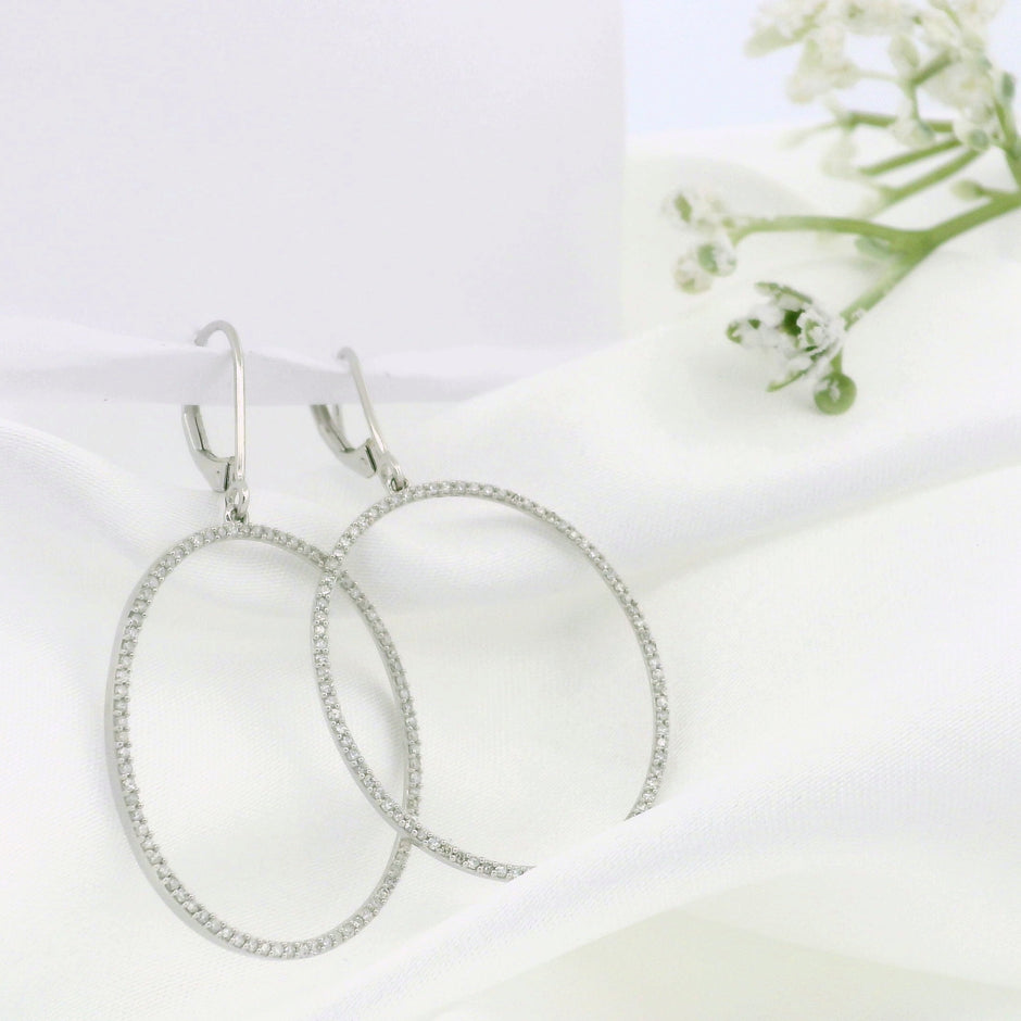10k White Gold Diamond Hoop Earrings
