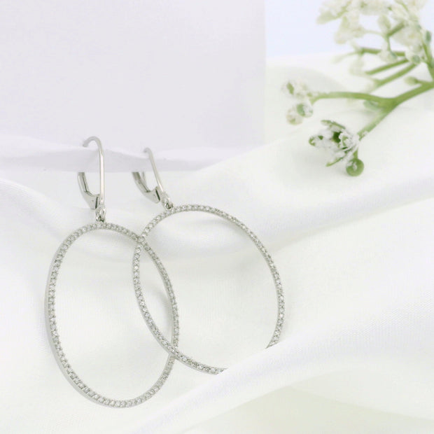 10k White Gold Diamond Hoop Earrings