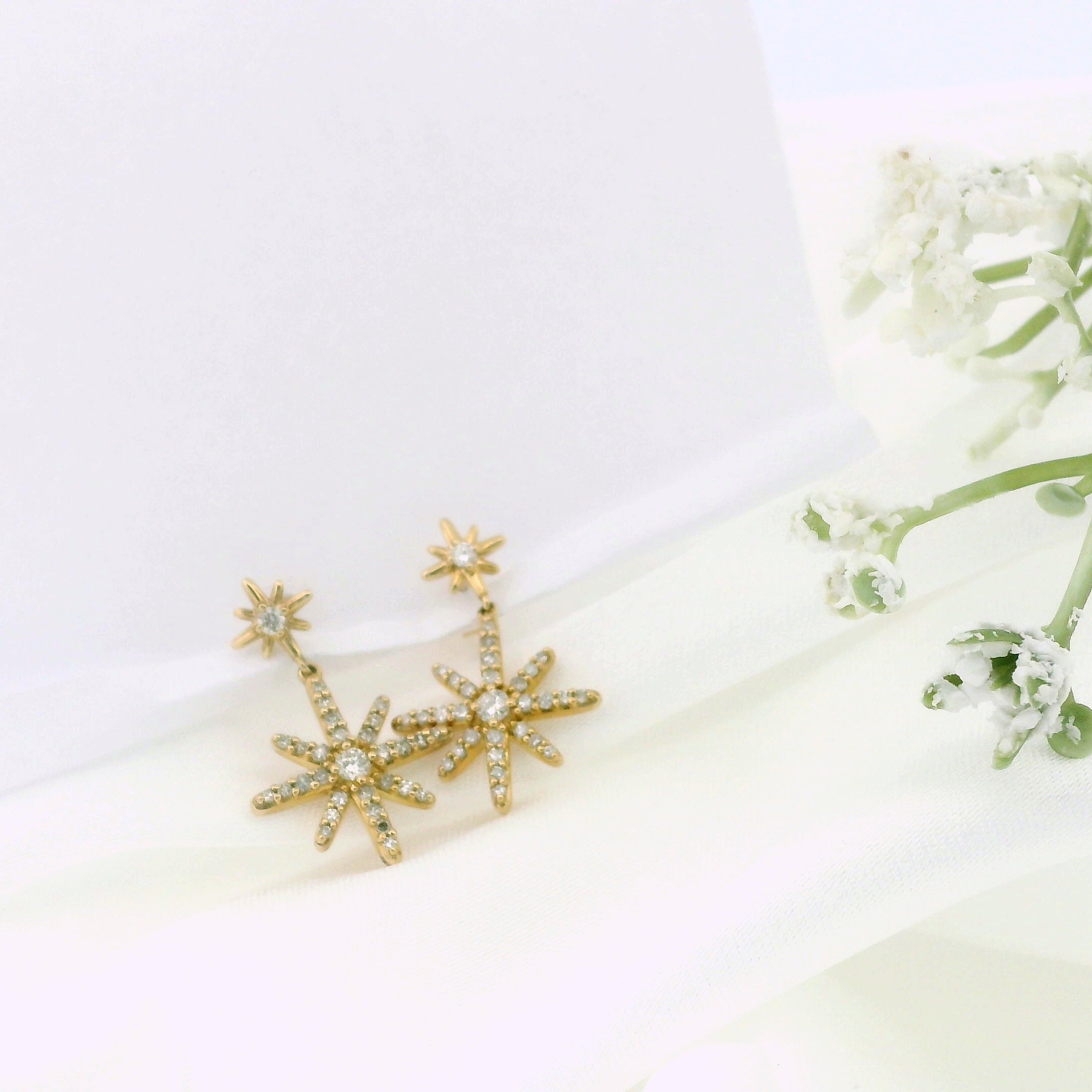 10k Yellow Gold Star Diamond Earrings