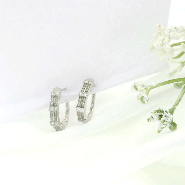 10k White Gold Double Line Hoop Earrings