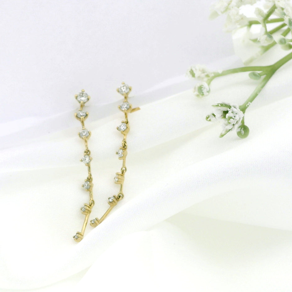 10k Yellow Gold Long Linear Diamond Earrings