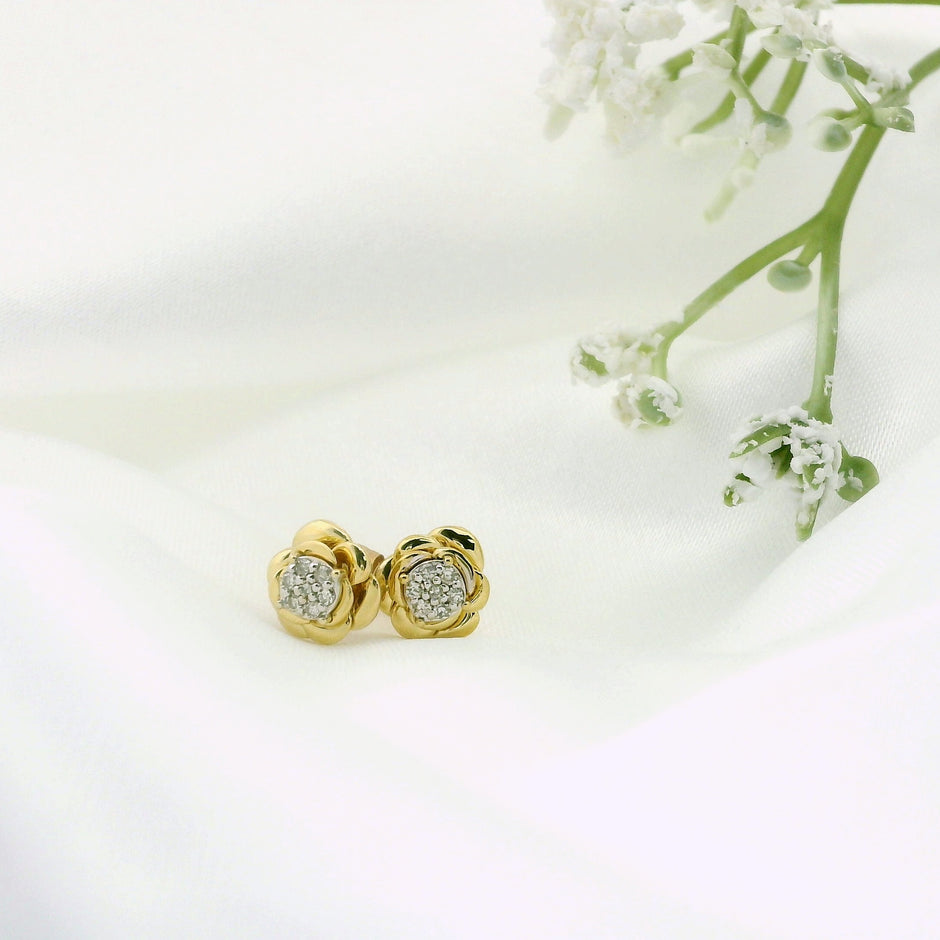 10k Gold Rose Cluster Diamond Stud Earrings