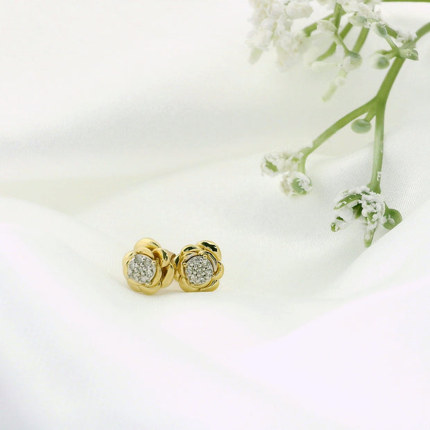 10k Gold Rose Cluster Diamond Stud Earrings