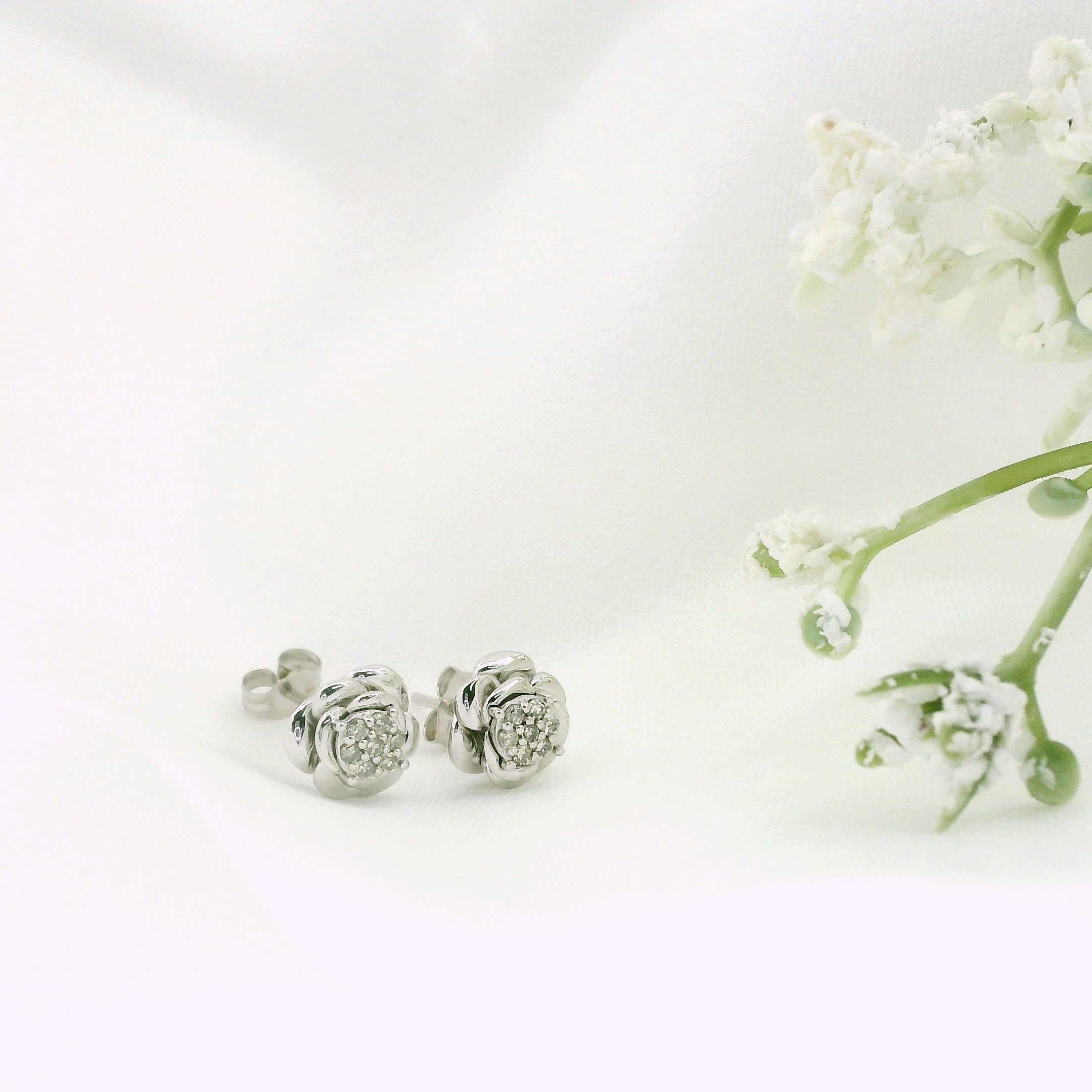 10k Gold Rose Cluster Diamond Stud Earrings
