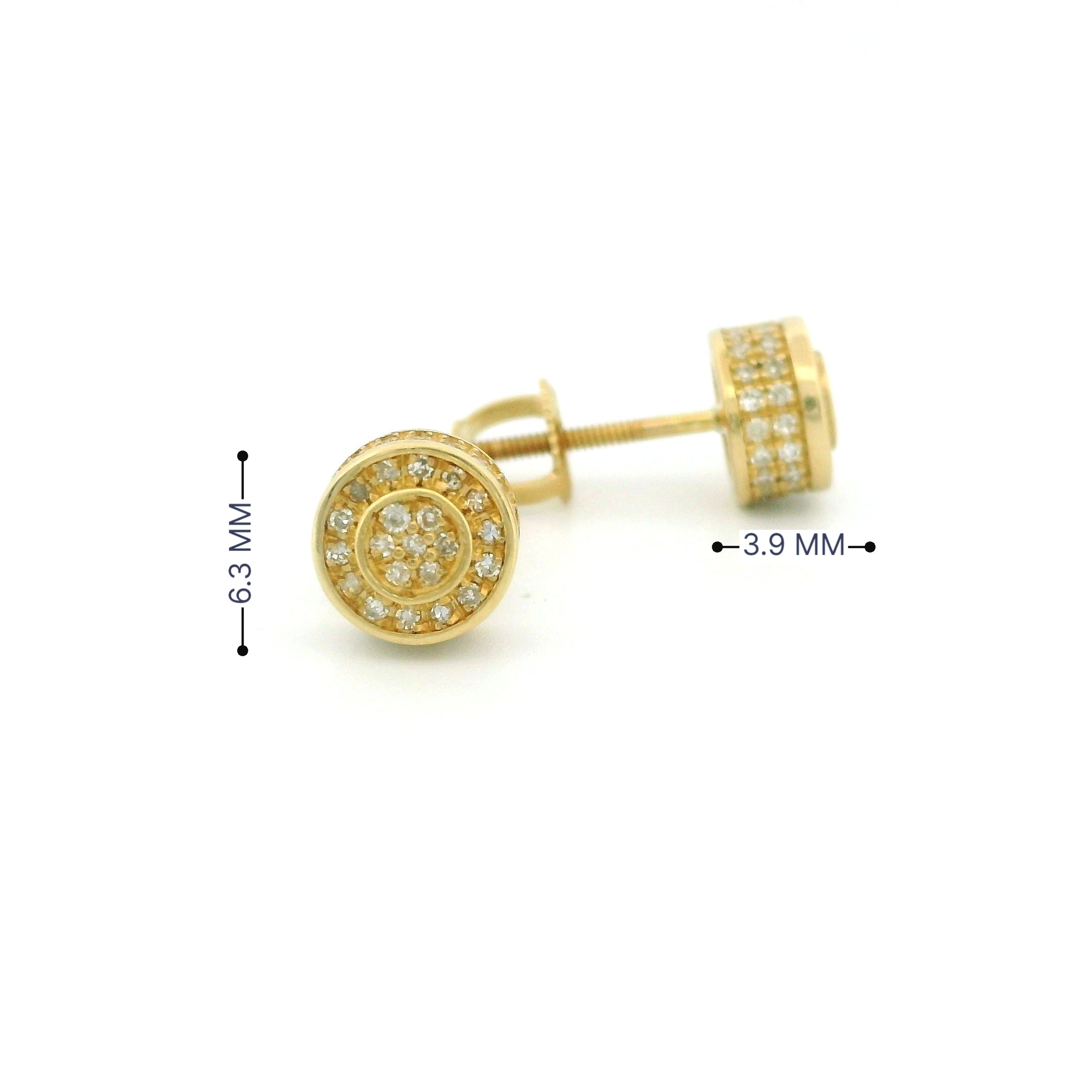 14k Yellow Gold Round Diamond Stud Earrings