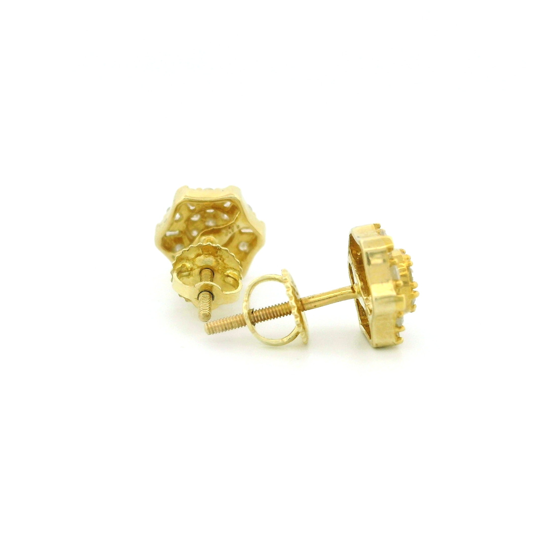 14k Yellow Gold Flower Diamond Stud Earrings